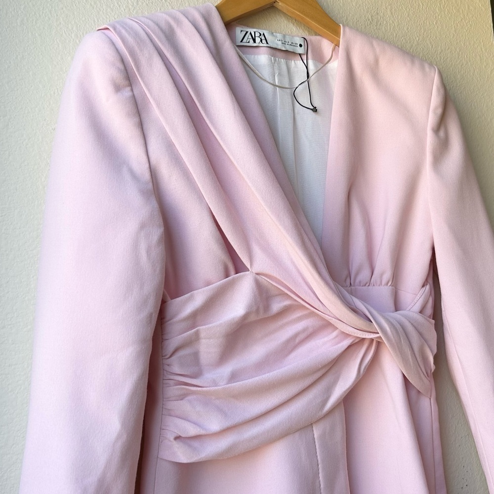 ZARA DRAPED BLAZER DRESS Barbiecore Barbie Core Mini Twist Front Sz S - Picture 4 of 16